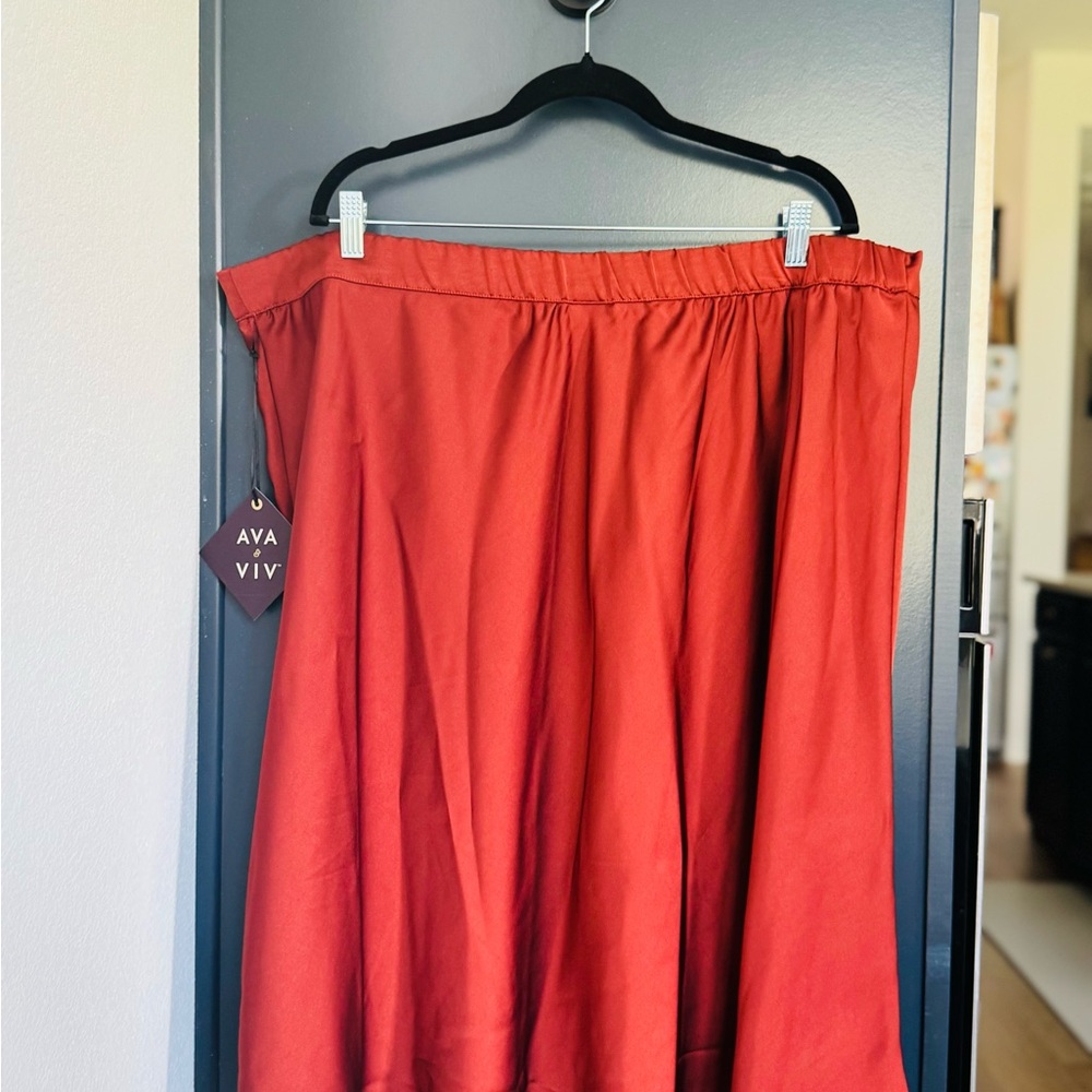 Ava & Viv Rust Satin A-Line Midi Skirt